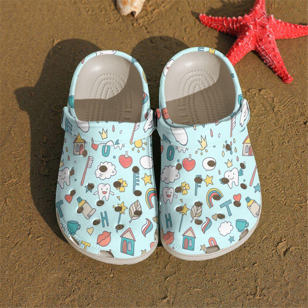 Dental Assistant Personalized Clog, Custom Name, Text, Color, Number Fashion Style For Women, Men, Kid, Print 3D Cute Dental Pattern