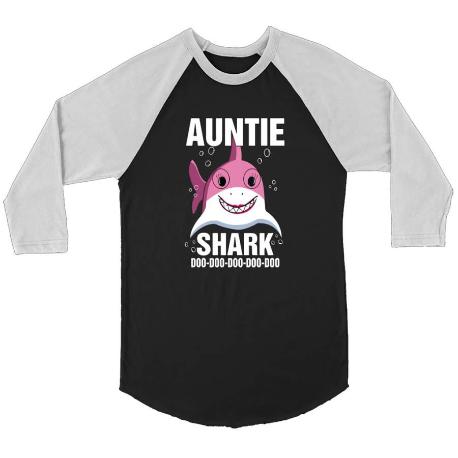 Auntie Shark, Funny Doo Doo Doo Doo – Canvas 3/4 Raglan Shirt