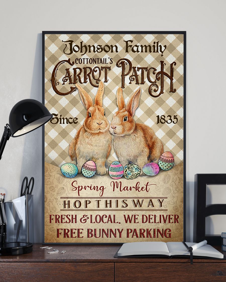 Personalized Rabbit Flannel Carrot Patch Easter Custom Name And Custom Year Poster No Frame