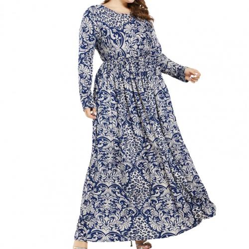 5XL Women Dress Retro Floral Print Maxi Dress Large Hem Autumn Winter O-Neck Elastic Waist Bohemia Plus Size Dress Streetwear alx