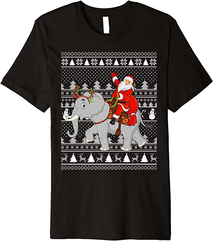 Funny Elephant Lover Santa Riding Elephant Ugly Christmas Premium T-Shirt