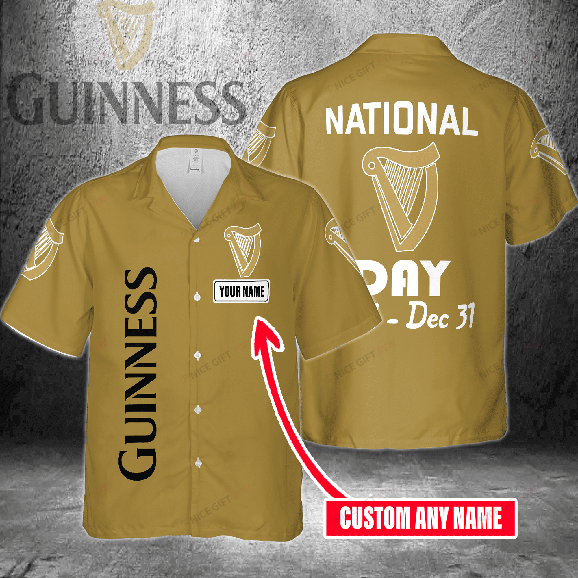 National Guinness Day Jan 1 – Dec 31 Custom Name Hawaiian Shirt 3Hs-U7Y0