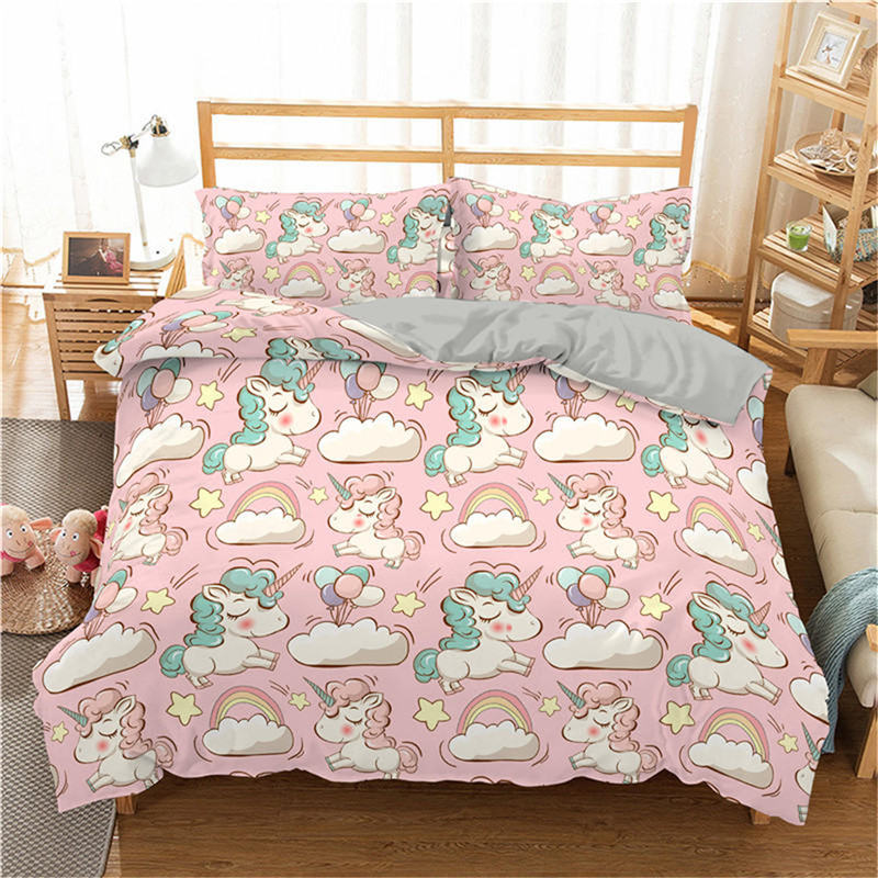 3D Bedding Set Cartoon Unicorn Print Duvet Cover Set Rainbow Bedclothes With Pillowcase Bed Set S