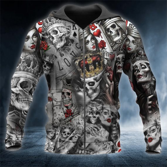 Dead Kiss King Queen Love Game Skull 3D All Over Printed Unisex Zip Up Hoodie Us Size