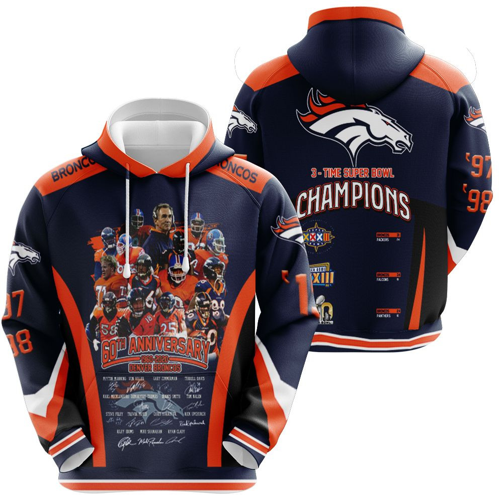 Denver Broncos 60Th Anniversary Coach And Players Signed 3D Print Hoodie 3D Hoodie Sweater Tshirt