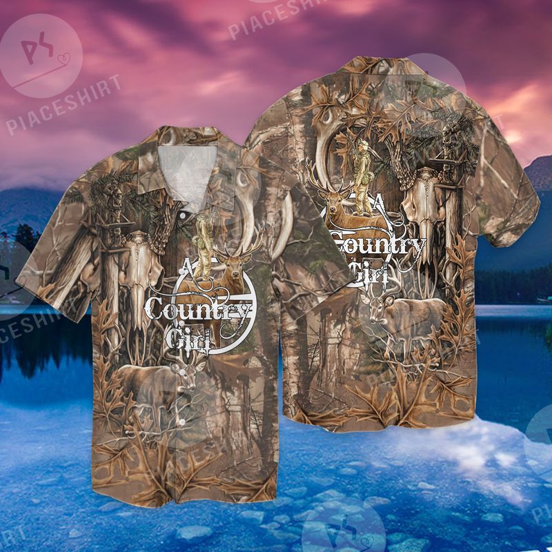 A Country Girl Deer Hunting Brown Full Print Hawaii Shirt Ha23579