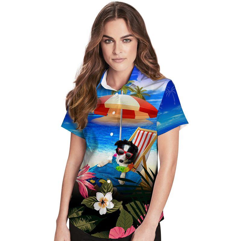 Beach Shirt Border Collie Custom Name Women Hawaiian Shirt For Dog Lovers