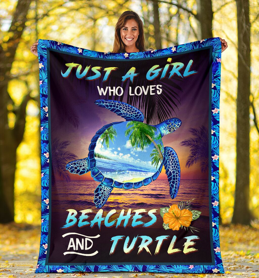 Turtle Beach Blanket Just A Girl Who Loves Beaches And Turtle Fleece Blanket Gift For Animal Lovers Cute Turtle Blanket