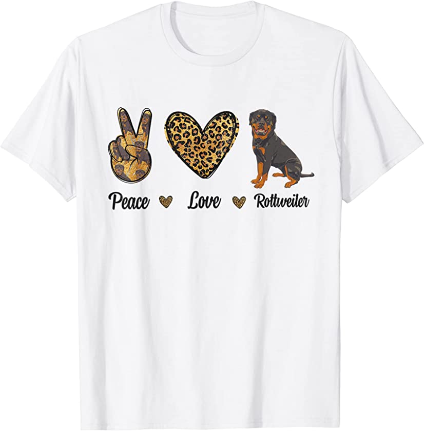 Peace Love Rottweiler Lover Pet Dog Puppy Owner Leopard Men T-Shirt