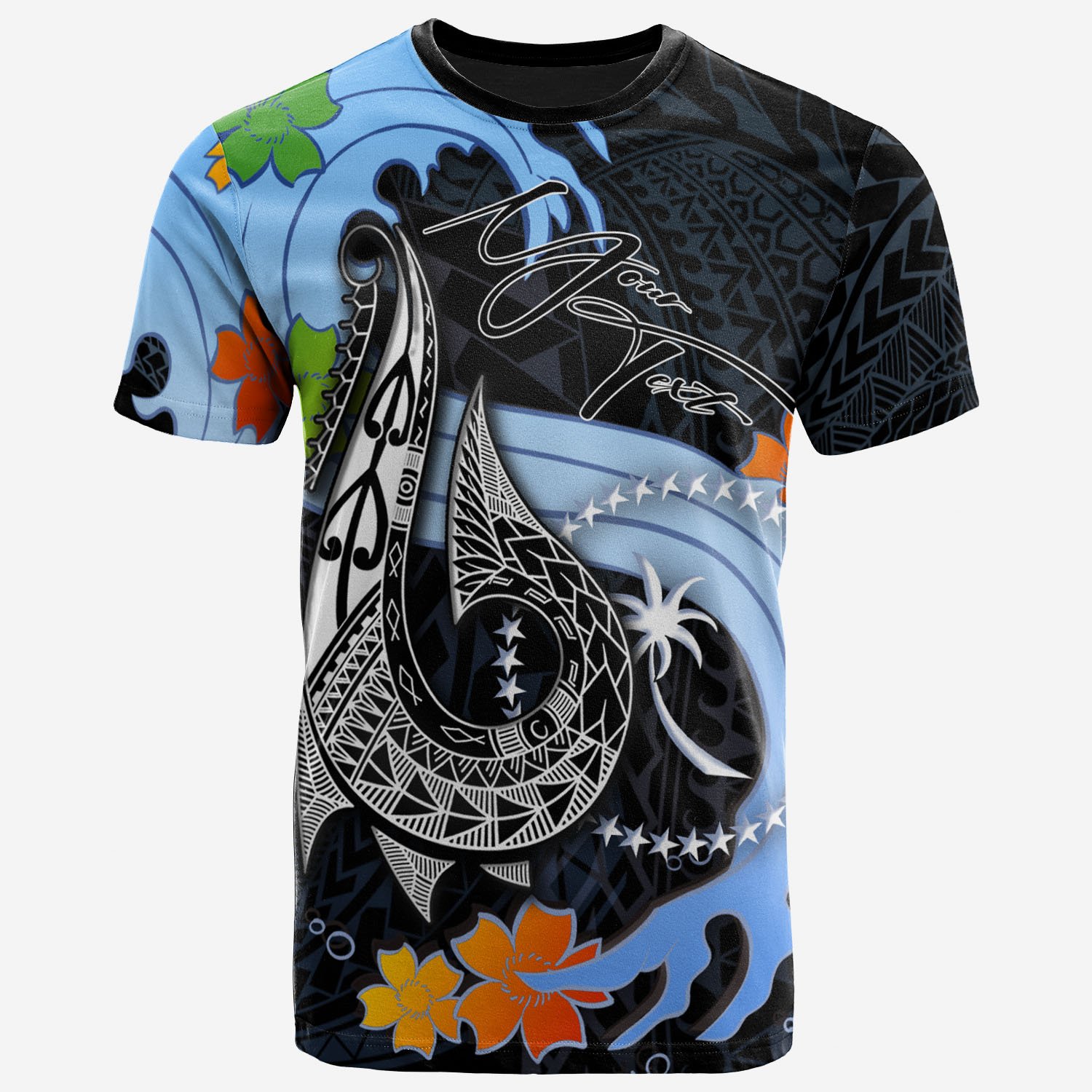 Chuuk State Custom Personalised T-Shirt – Fish Hooks And Wave – BN01