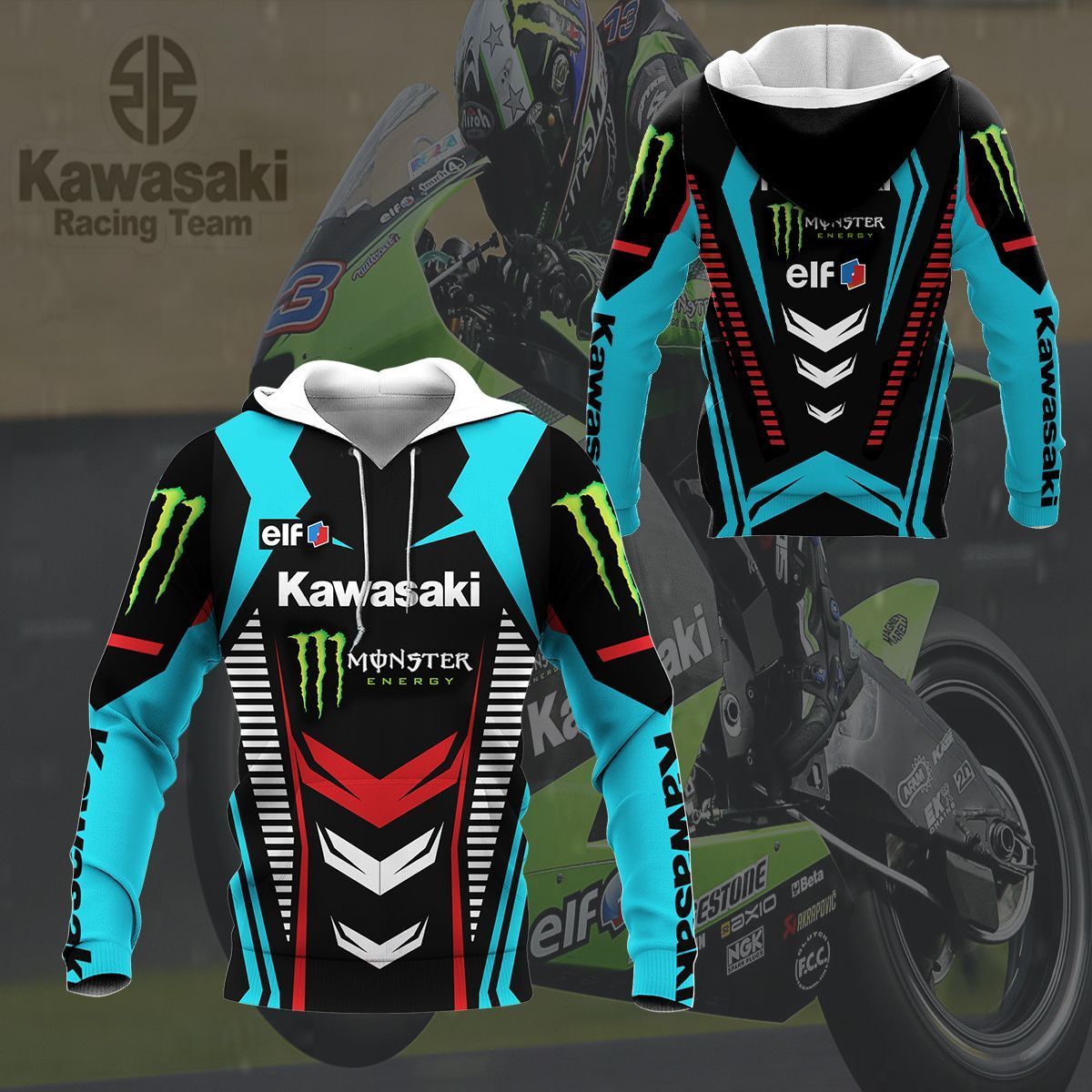 3D All Over Printed Kawasaki Racing   Shirts Ver 6 (Blue)