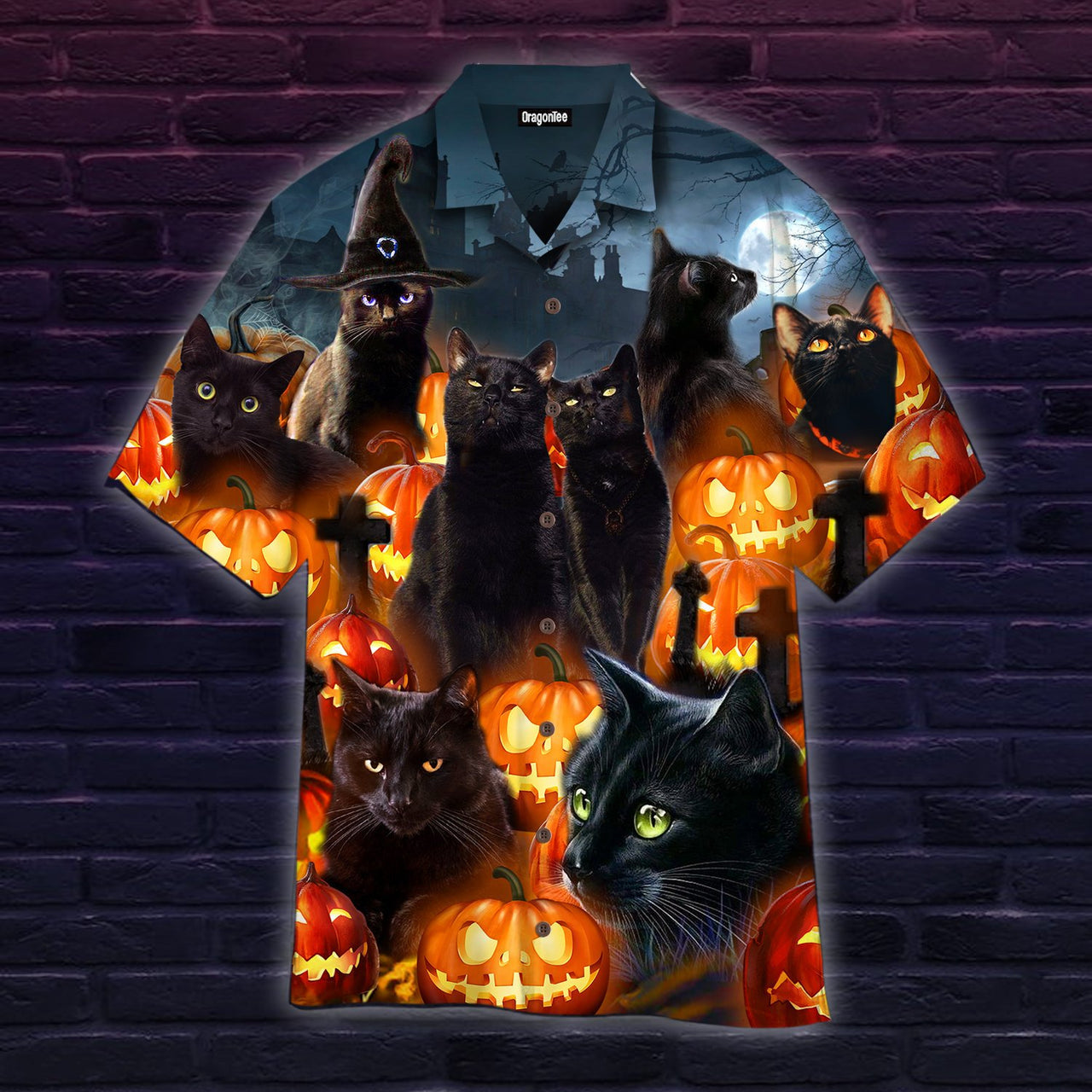 Black Cat And Scary Halloween Pumpkin Aloha Hawaii Shirts For Men Women Ha42477