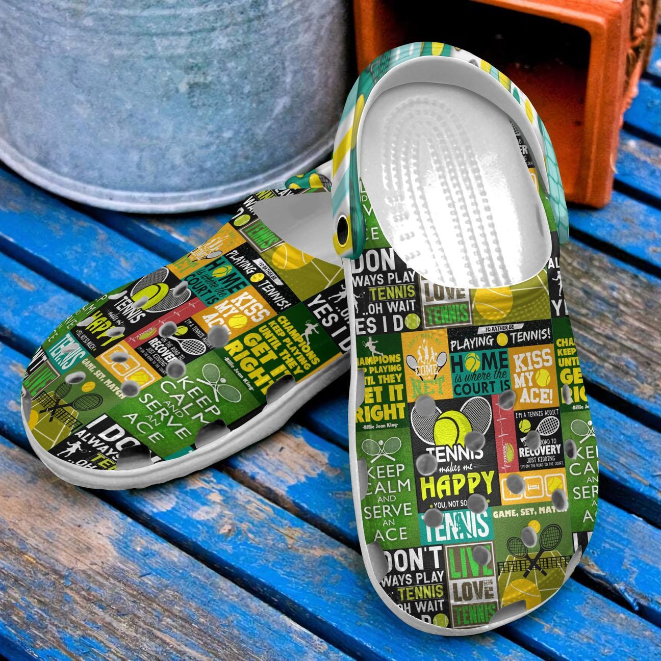 Tennis Personalized Clog, Custom Name, Text, Color, Number Fashion Style For Women, Men, Kid, Print 3D Tennis Makes Me Happy