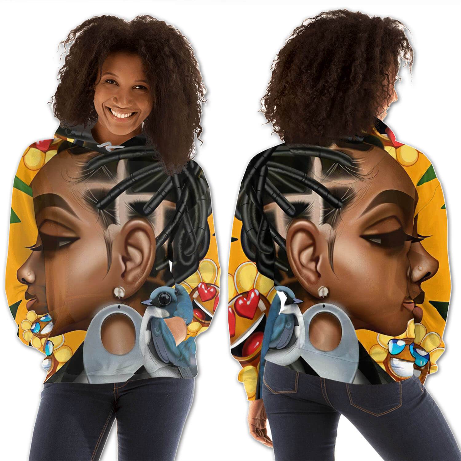 African American Hoodies Beautiful Afro Girl All Over Print Womens Hooded Sweatshirt African Apparel BPS24338