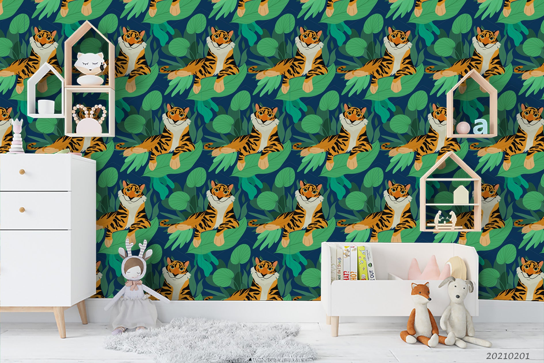 3D Tropical Green Leaf Tiger Wall Mural Wallpaper Lqh 173