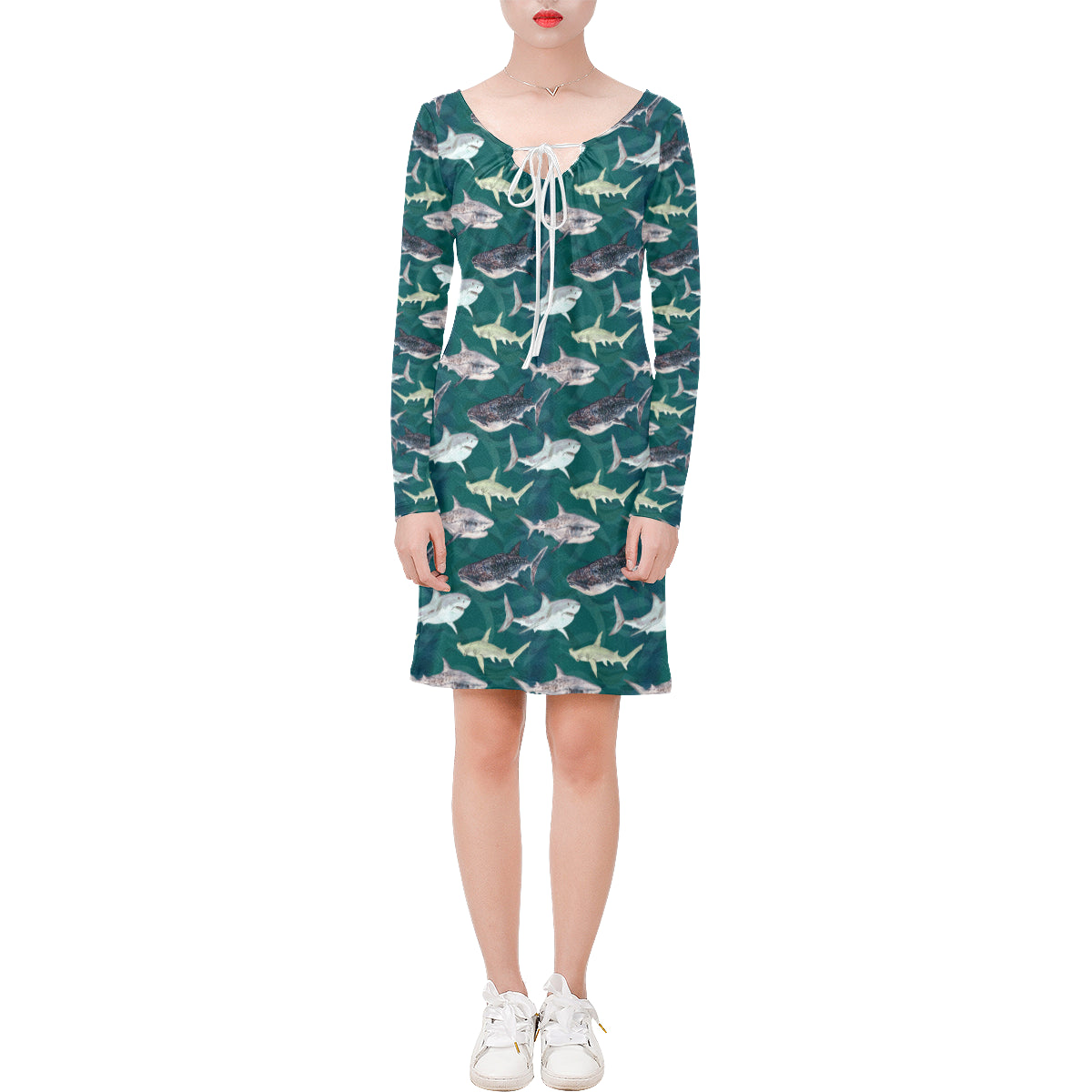 Shark Style Print Long Sleeves Dress