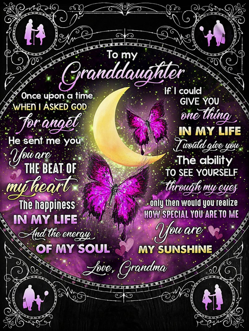 To My Granddaughter Fleece Blanket, Personalized Birthday Gift For Granddaughter From Grandma Butterflies And Moon Blanket