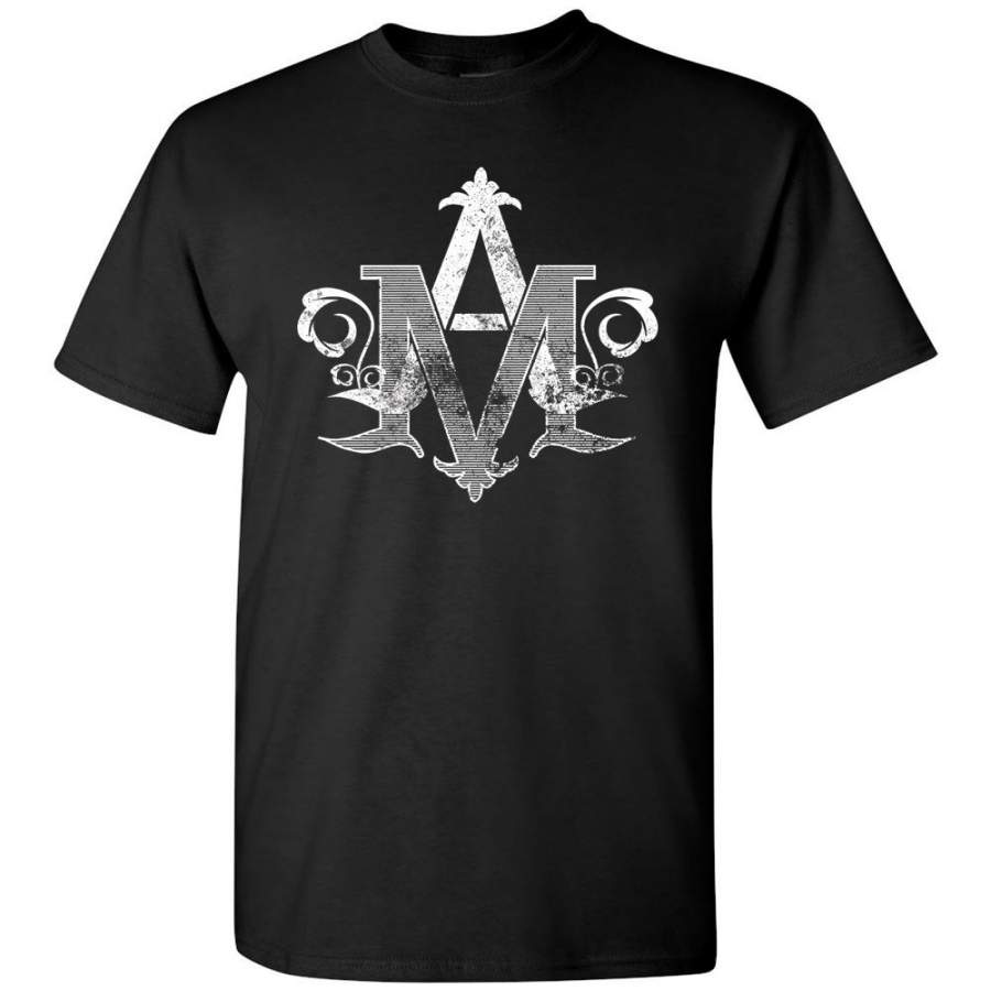 Distressed Vintage Auspice Maria Virgin Mary Monogram TShirt