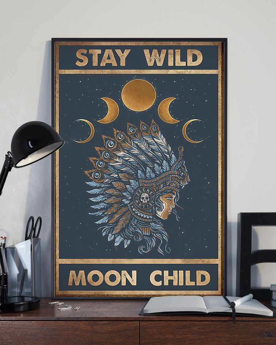 Stay Wild Moon Child Native American Vertical Canvas And Poster | Wall Decor Visual Art