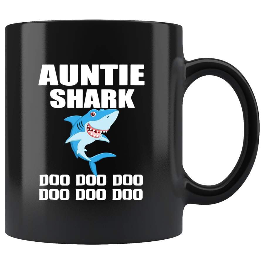 Auntie shark doo doo doo funny, aunt shark black gift coffee mug