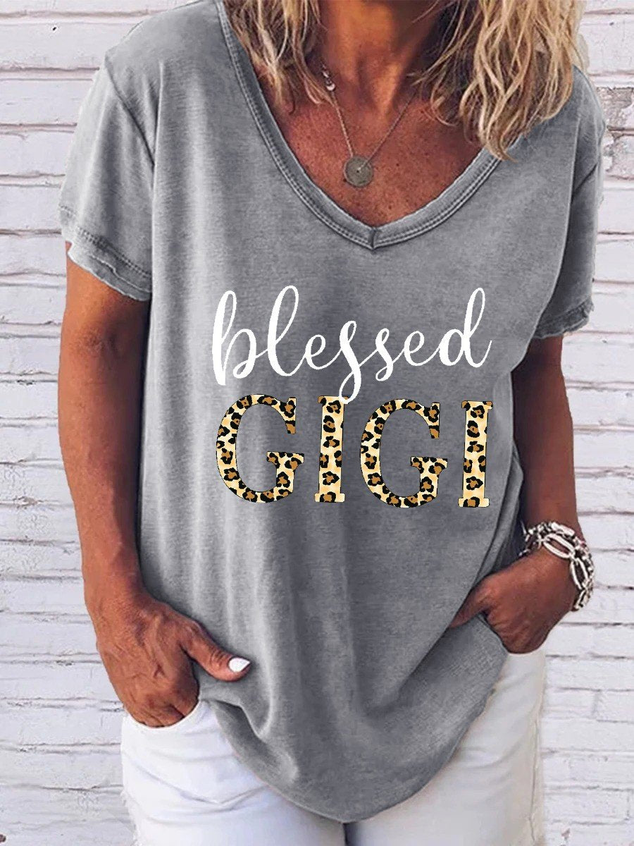 Women’S Blessed Gigi Leopard Print V-Neck T-Shirt