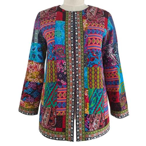 6XL Jacket Coat Women Fashion Autumn Winter Ethnic Floral Print Long Sleeve Loose Jacket Coat Cardigan Loose Outerwear Chic Top alx