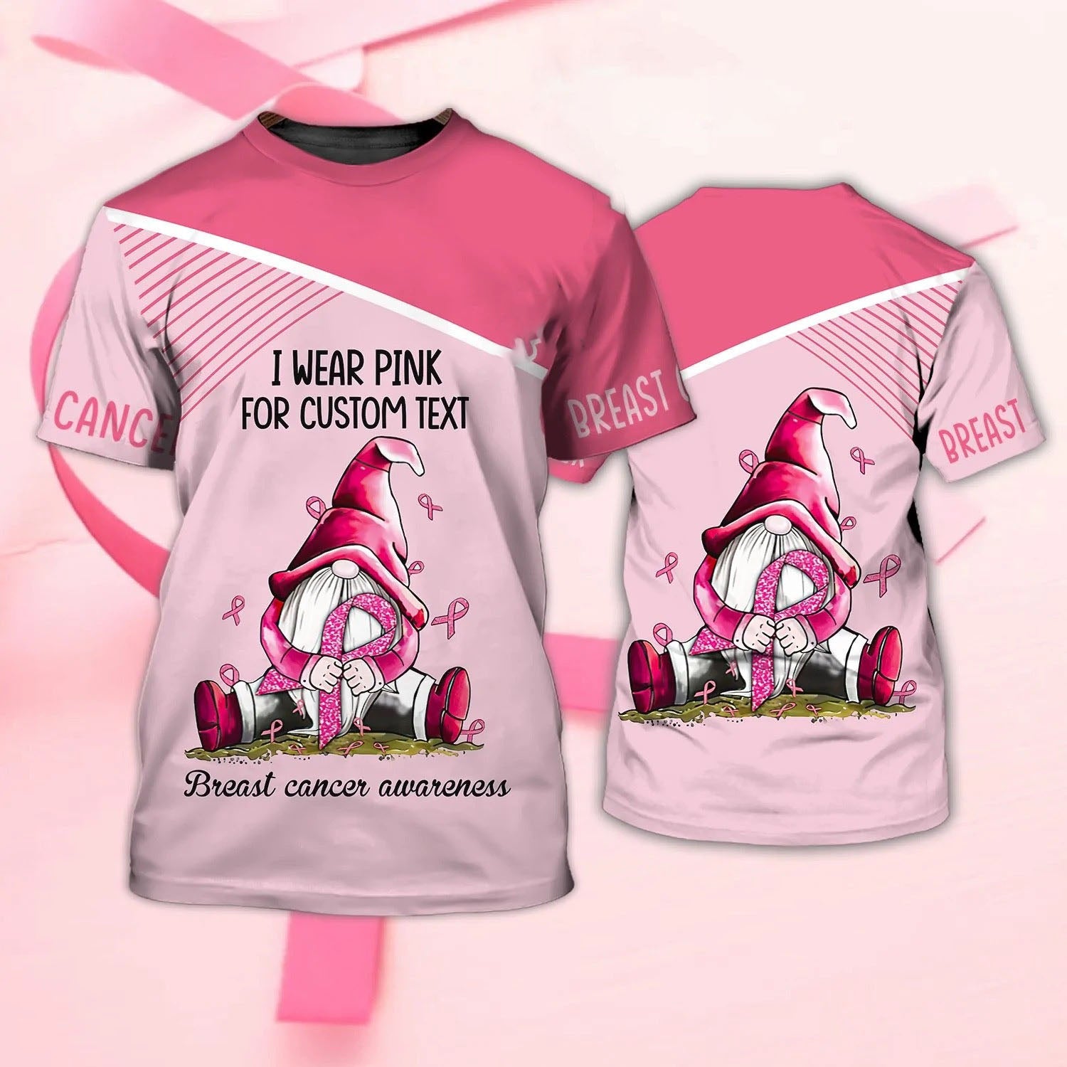 Custom Breast Cancer Gnome T Shirt For Men Women, Breast Cancer Awareness Gift For Her