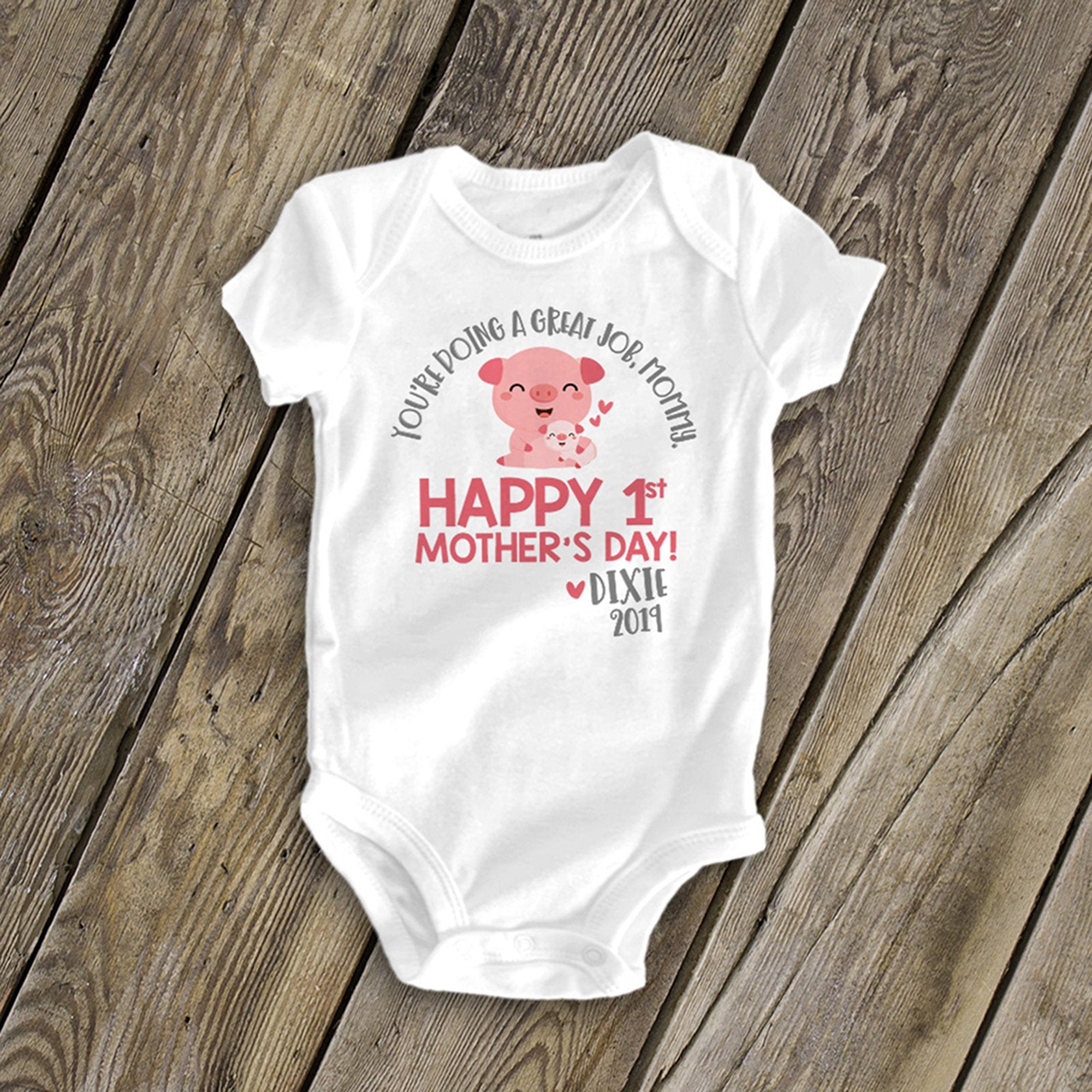 Citybarks [Baby Onesie] Gifts For Mom to be, Personalized Our First Mothers Day Pig Shirts HM439