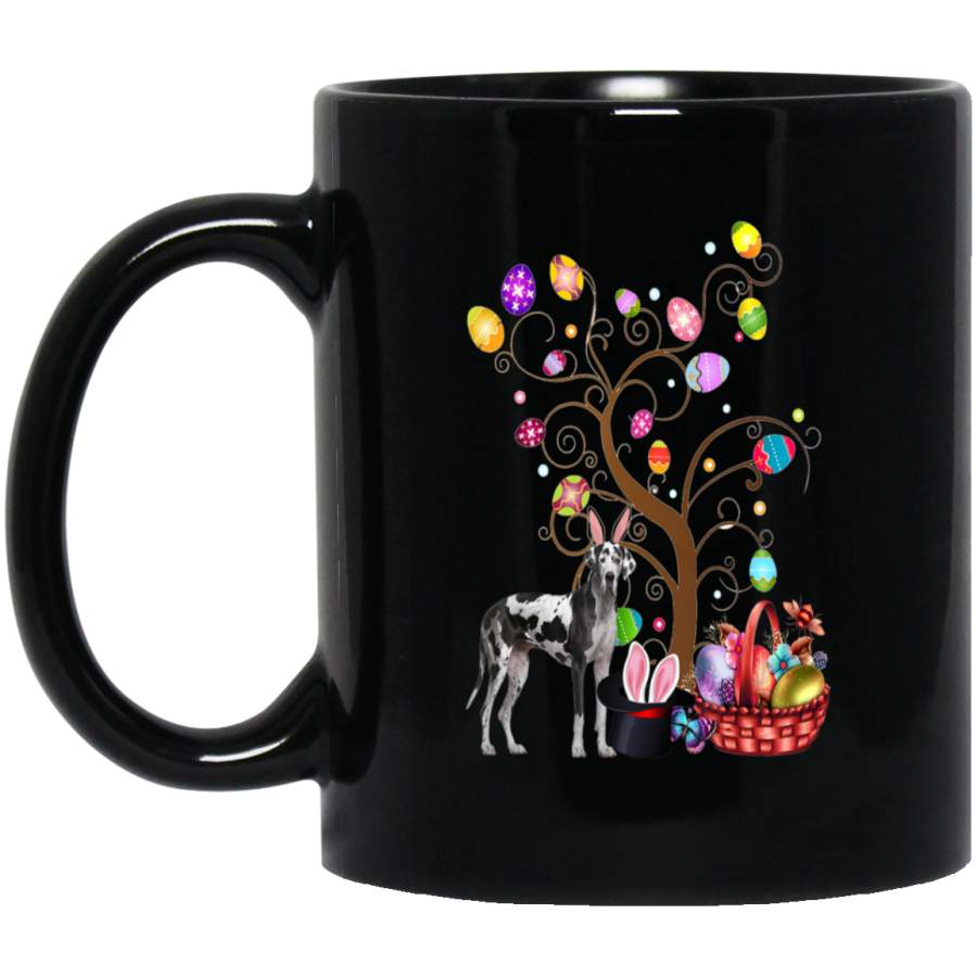 Bunny Great Dane Easter Day Hunting Egg Dad Mom Gift 11oz 15oz Black Mug Happy Easter Day Funny Colors Eggs Bunny Ears Peeps Cute