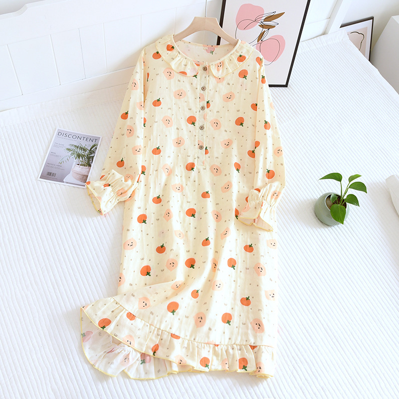 Women Gauze Nightdress Soft Cotton Princess Skirt Comfortable Nightgowns Long Sleeves Sexy Sleepwear Robe Femme Sleeping Dress alx