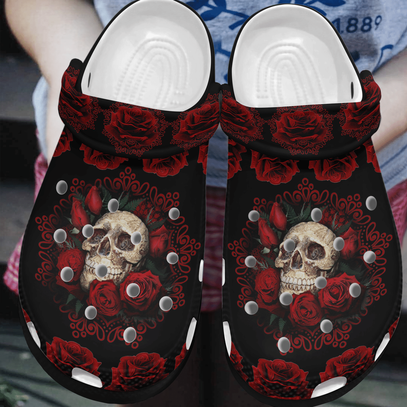 Skull Rose Personalized Clog, Custom Name, Text, Color, Number Fashion Style For Women, Men, Kid, Print 3D