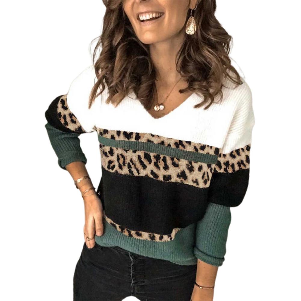 Women Long Sleeve Leopard Sweater Comfy Pullover Knit Jumper Ladies Knitted Pullover Casual Knitted Sweater Leopard Print Long alx