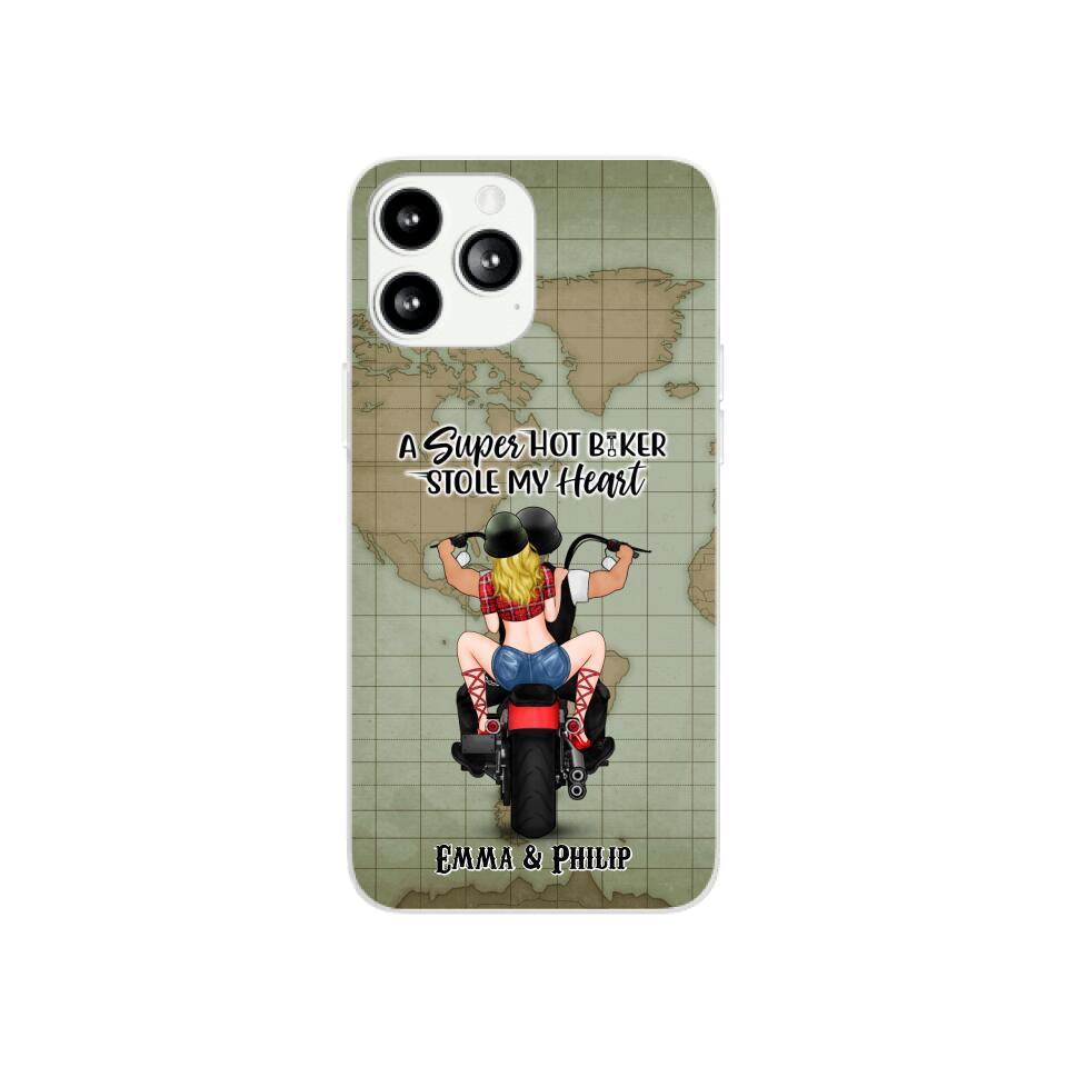 A Super Hot Biker Stole My Heart – Personalized Phone Case For Couples, Motorcycle Lovers