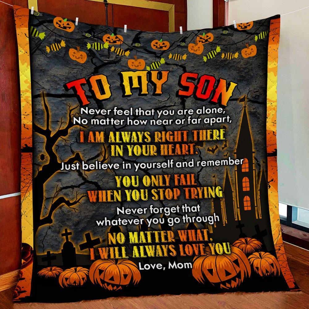 To My Son From Mom Halloween Pumpkin Fleece Blanket – Quilt Blanket