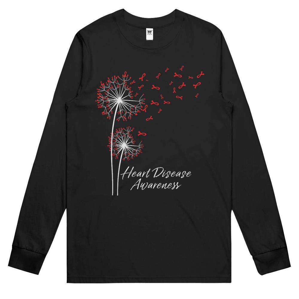 Dandelion Go Red Ribbon Heart Disease Awareness Month Women Long Sleeve T Shirts