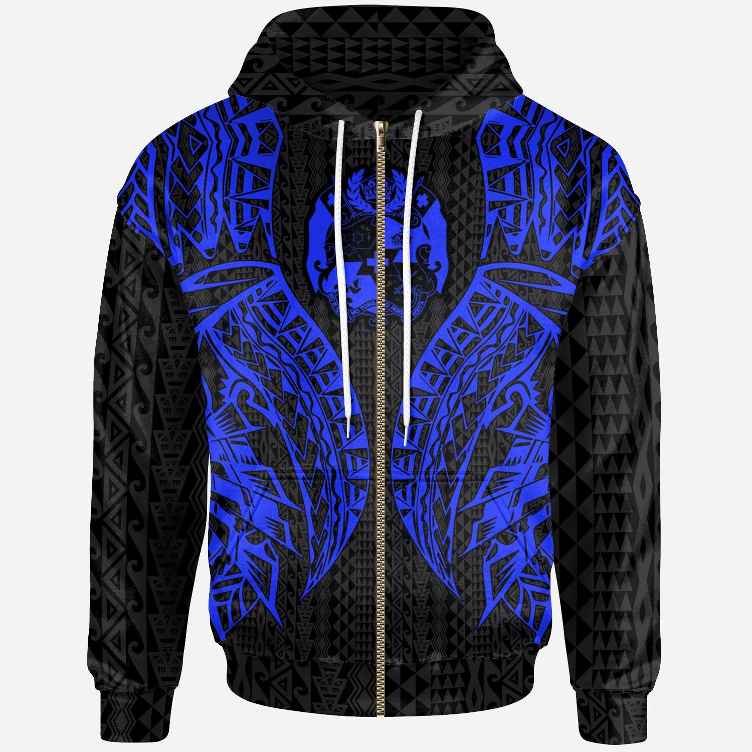 Tonga Zip-Up Hoodie – Polynesian Lion Head Blue Style