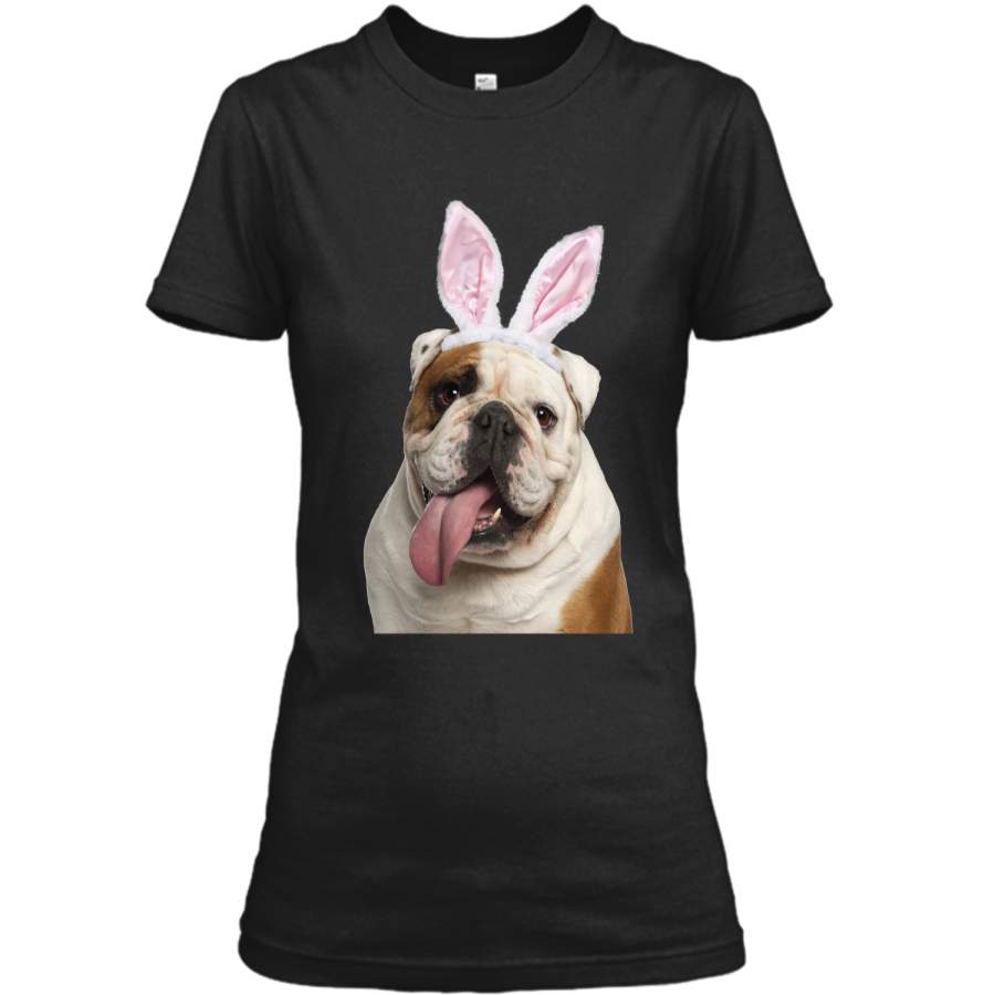 Bulldog Wearing Easter Bunny Ears Dog T-Shirt Ladies Custom