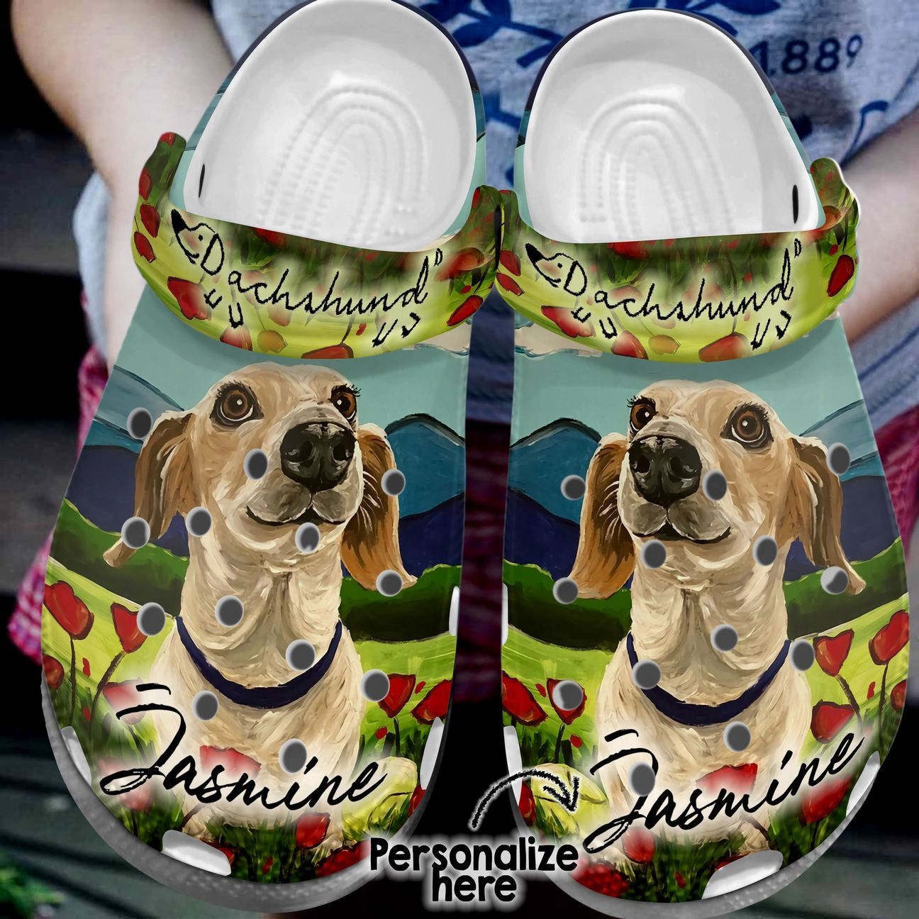 Dachshund Personalized Clog, Custom Name, Text, Color, Number Fashion Style For Women, Men, Kid, Print 3D Little Cute Dachshund