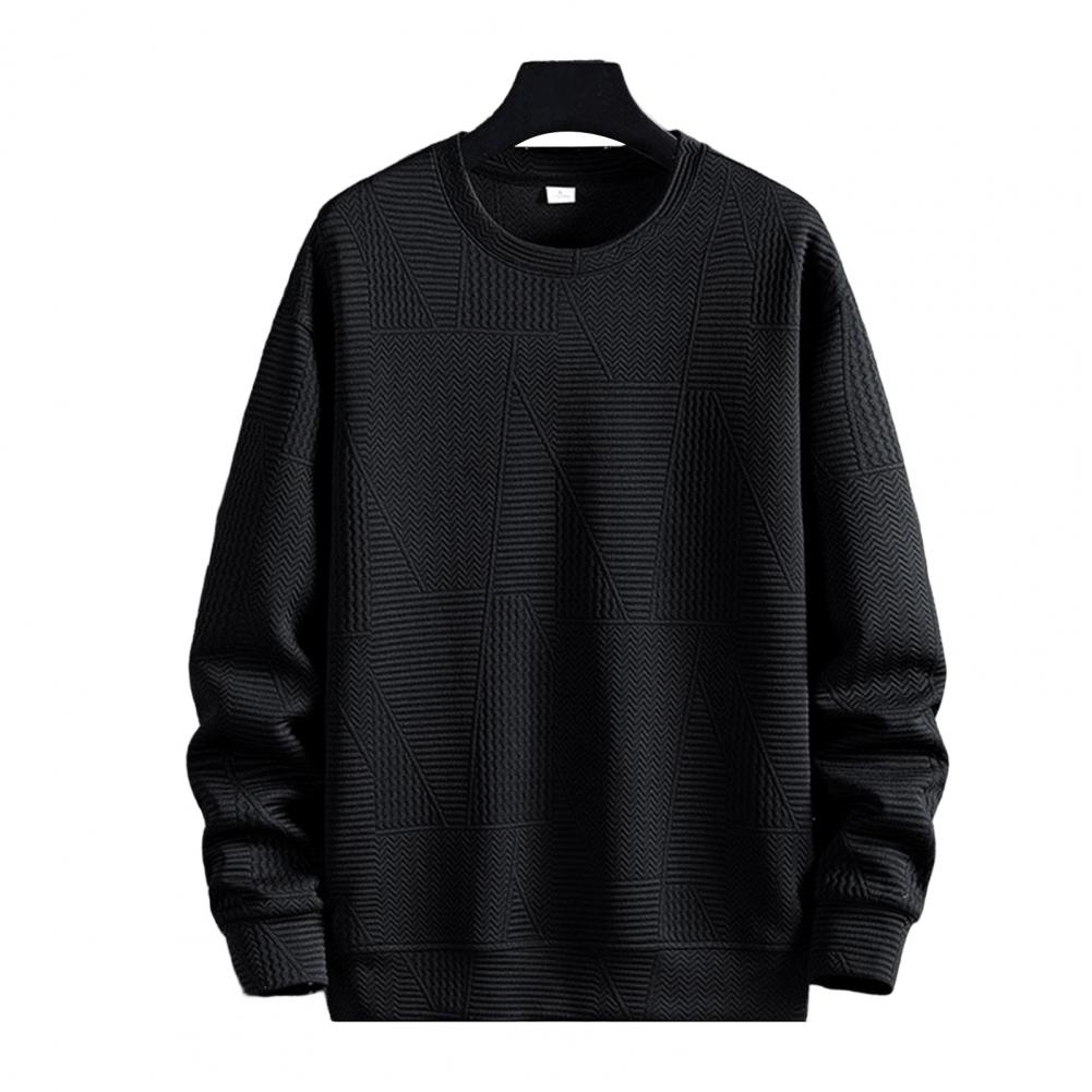 Chic Men Sweatshirt Striped Jacquard Warm Loose Round Neck Spring Sweatshirt alx