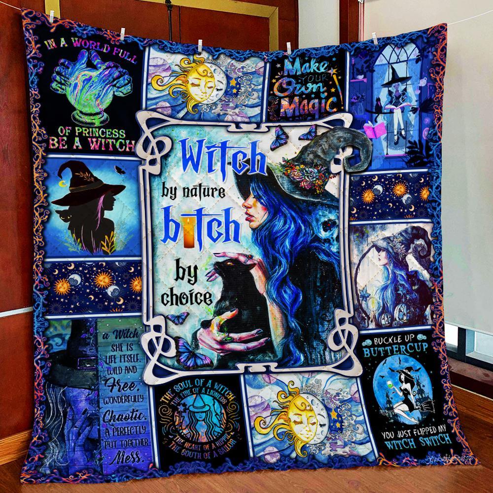 Witch By Nature Bitch By Choice Halloween Fleece Blanket – Quilt Blanket