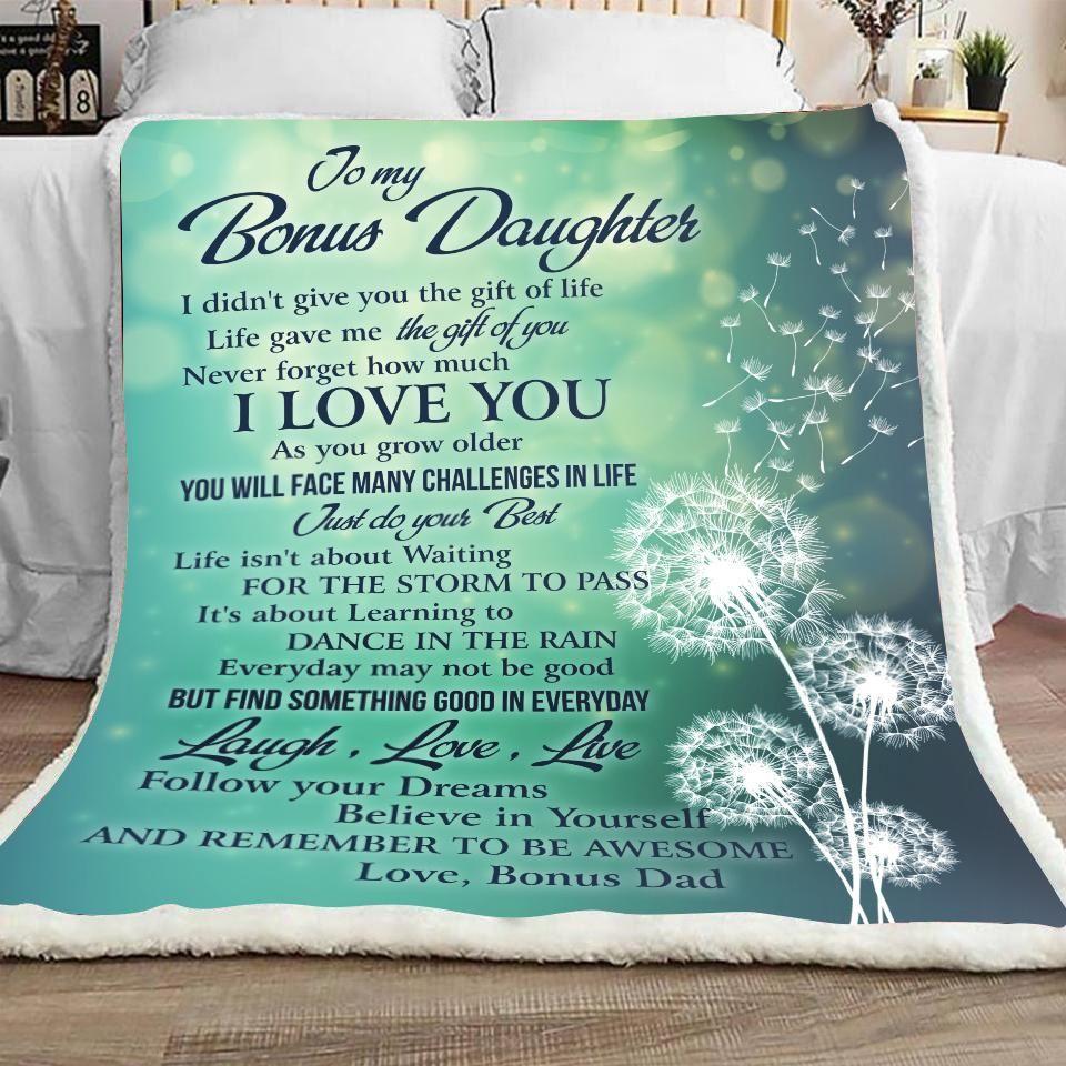 To My Bonus Daughter Fleece Blanket From Bonus Dad Gift For Daughter