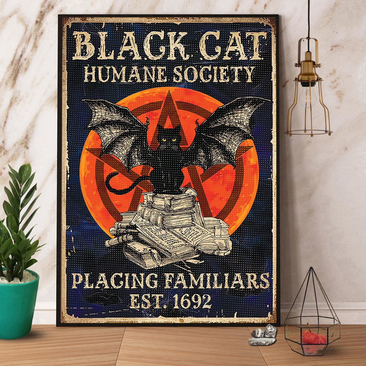 Witch Black Cat Humane Society Halloween Canvas Poster Wall Art