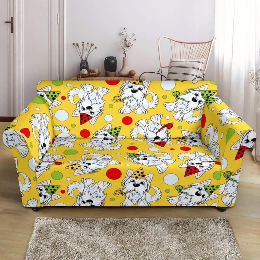 Puppy Yorkshire Terrier Dog Print Pattern Loveseat Cover