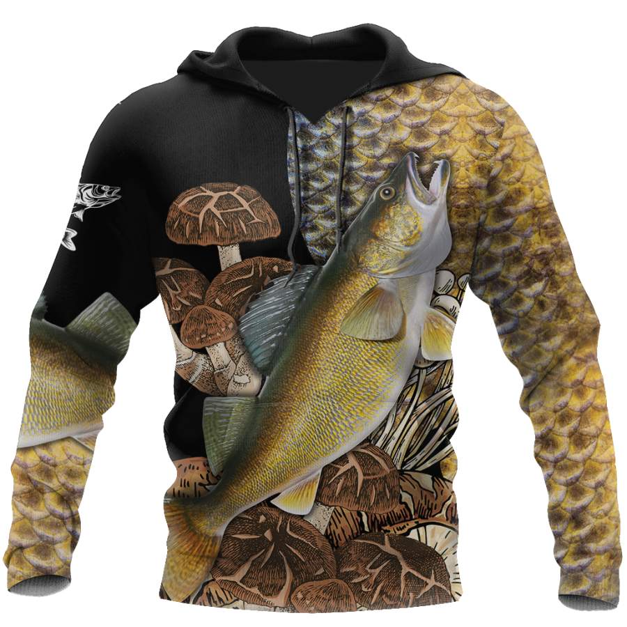 Walleye Fishing on skin mushrooms 3D all over printing shirts for men and women TR200201