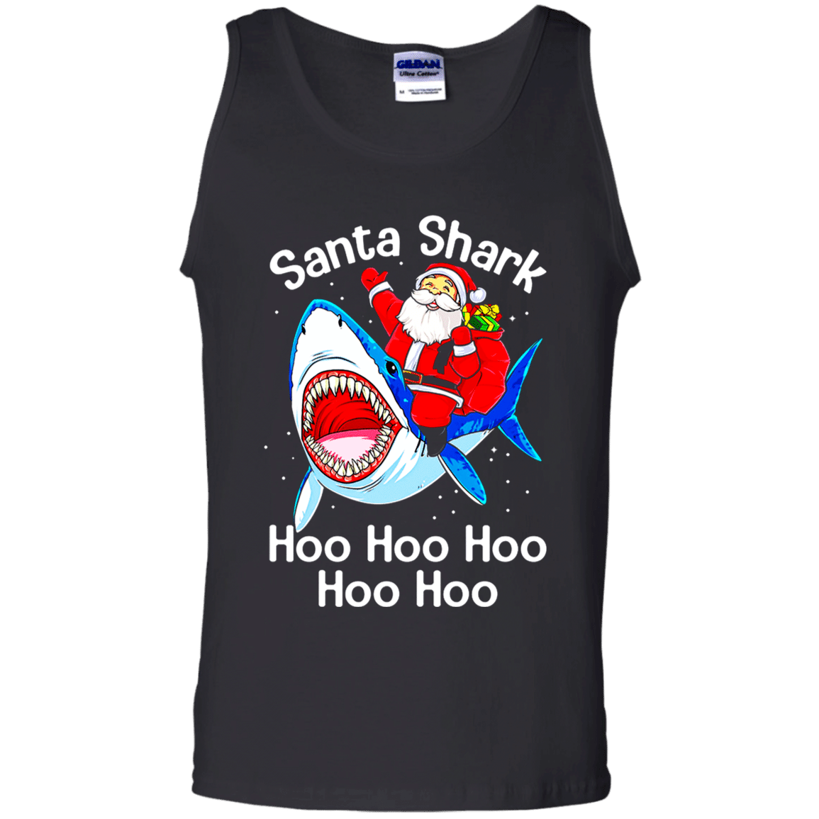 Check out this awesome Santa Shark Hoo Hoo Hoo Hoo Hoo Christmas Shirt G220 Gildan 100% Cotton Tank Top