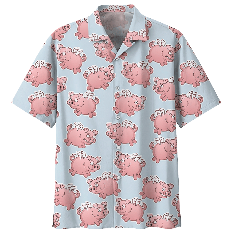 Pig Blue Amazing Design Unisex Hawaii Print Aloha Short Sleeve Casual Shirt Ha51895