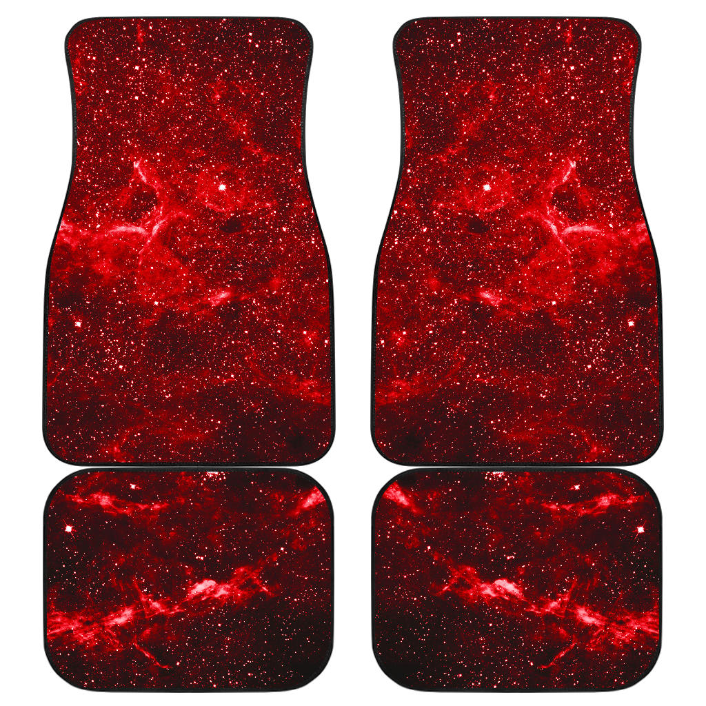 Red Stardust Universe Galaxy Space Print Front And Back Car Floor Mats, Front Car Mat