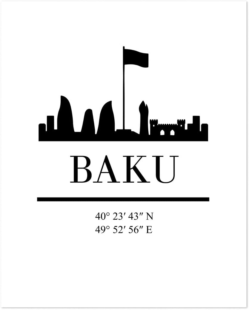 Baku Skyline Travel Azerbaijan Poster Art Print      Home Decor Gift For Men Women Family Friend On Birthday Xmas