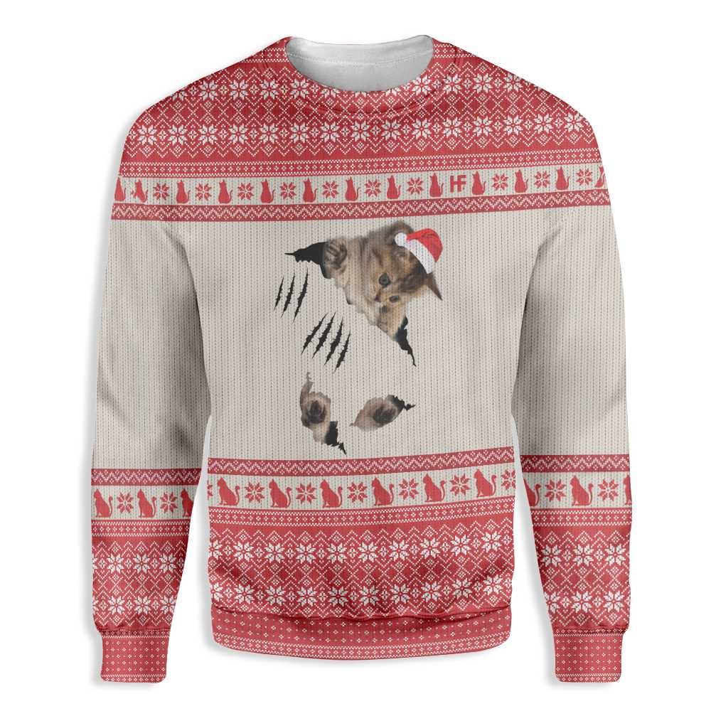 Cat Scratch Ugly Christmas Sweater | For Men & Women | Adult | Us5331