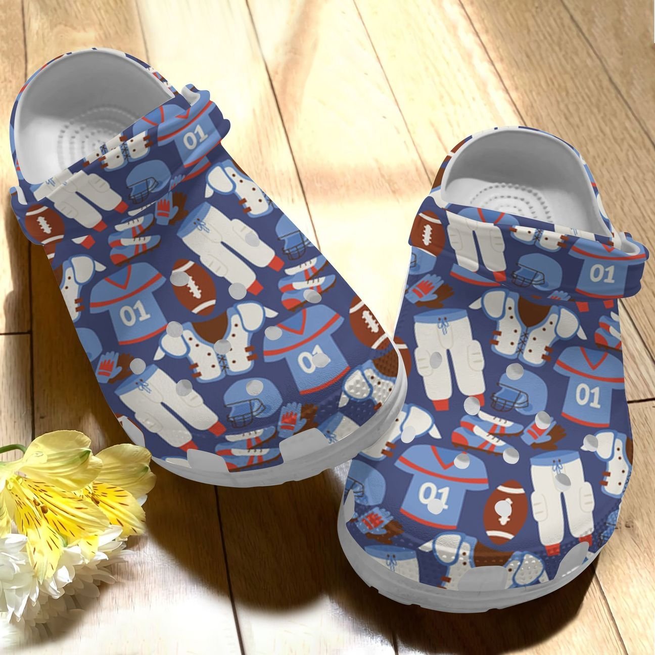 American Football Personalize Clog, Custom Name, Text, Fashion Style For Women, Men, Kid, Print 3D Whitesole Pattern 1